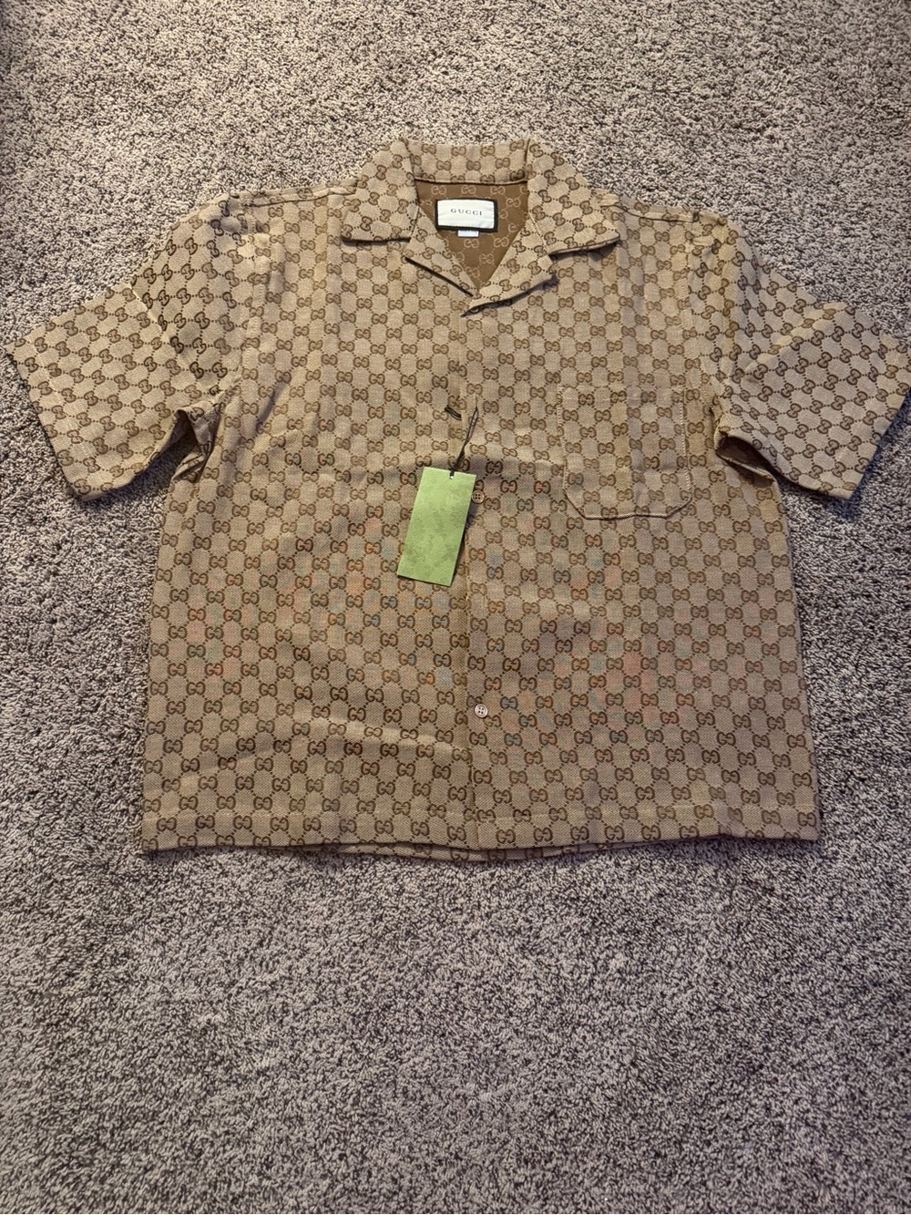 Gucci Beige/Tan GG Monogram Short-Sleeve Button Shirt